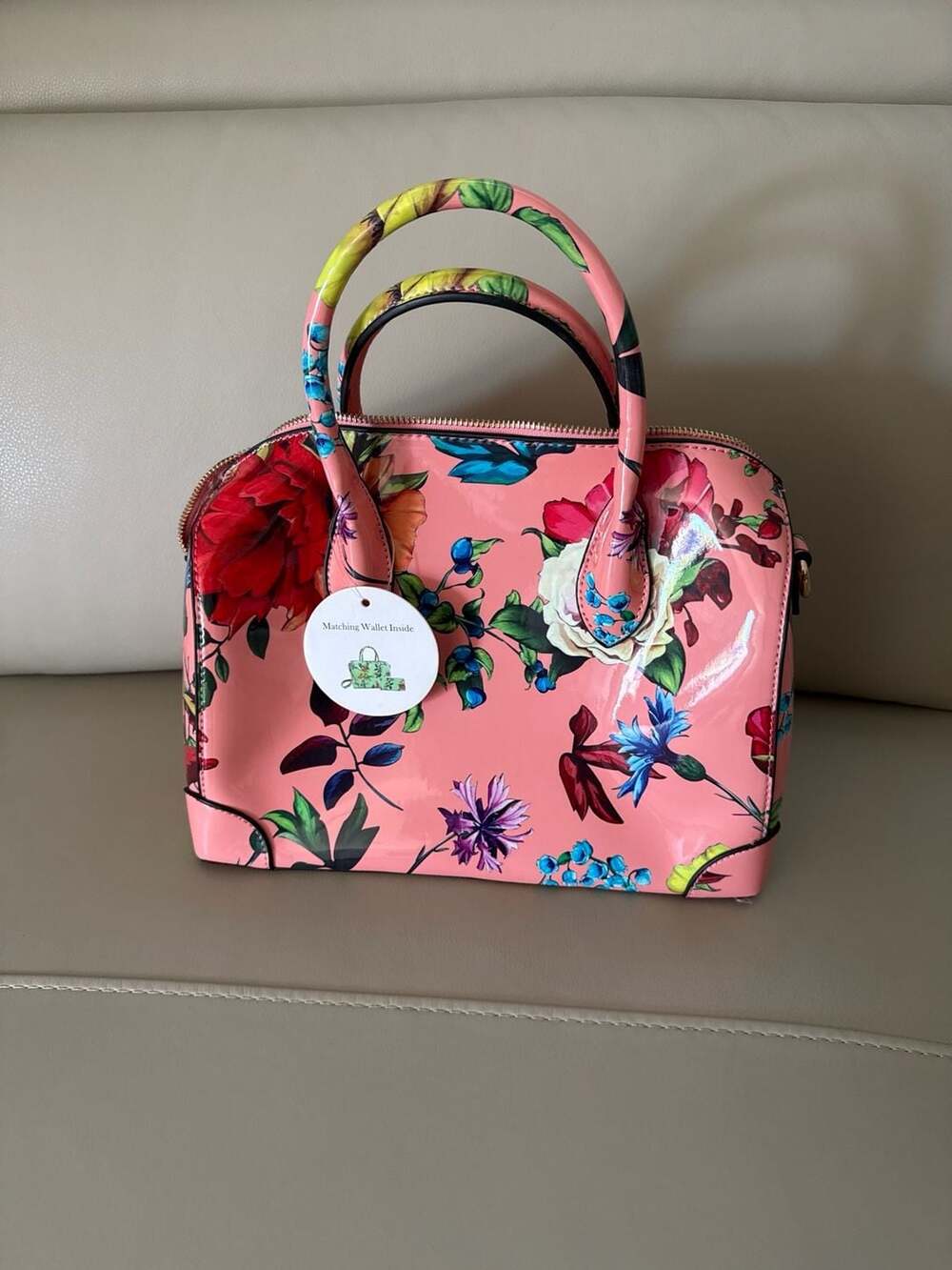 Floral Print Purse with Matching Wallet, Bracelet and Shoulder Strap - Women's B